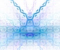 White abstract background with blurred and sharp turquoise texture. Blue symmetrical fractal butterfly shaped pattern, centered.
