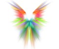 White abstract background with wings texture. Rainbow symmetrical fractal rays shaped pattern.