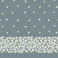 White abstract ditsy gestural flowers vector seamless horizontal border and pattern on grey background. Floral Edge Royalty Free Stock Photo