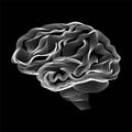 White abstract dynamic drawing of the brain on a black background