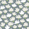 White Abstract Gestural Flower Head Vector Seamless Pattern. Simple Clean Floral Backrgound. Snowdrop, Lily Royalty Free Stock Photo