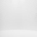 White abstract modern stage as curved alcove with tiny square ceramic tiles on wall and wood floor as empty interior Royalty Free Stock Photo