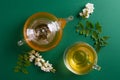 White acacia tea and acacia branches Royalty Free Stock Photo