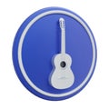 White Acoustic Guitar 3D Icon. Round Logo. Isolated on white background. 3D rendering.