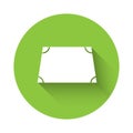 White Acute trapezoid shape icon isolated with long shadow. Green circle button. Vector