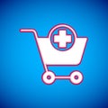 White Add to Shopping cart icon isolated on blue background. Online buying concept. Delivery service sign. Supermarket Royalty Free Stock Photo