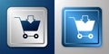 White Add to Shopping cart icon isolated on blue and grey background. Online buying concept. Delivery service sign Royalty Free Stock Photo