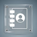 White Address book icon isolated on grey background. Notebook, address, contact, directory, phone, telephone book icon Royalty Free Stock Photo