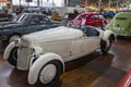 A white 1935 Adler Trumpf Junior at Lane Motor Museum with the largest collection of vintage European cars, motorcycles