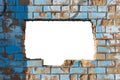 White advertisement hole in old brick wall, brick frame.Copy space Royalty Free Stock Photo