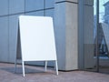 White advertising stand near office building. 3d rendering Royalty Free Stock Photo