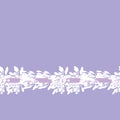 White african lily flower with ribbon floral seamless vector border on purple background for fabric, wallpaper, wedding