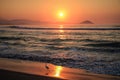 White aigrette at sunrise on the beautiful coast of the Chacahua National Park, Oaxaca, Mexico