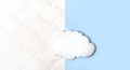 White air cloud on a comfortable mattress texture background and blue background top view. White texture of mattress bedding Royalty Free Stock Photo