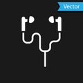 White Air headphones icon icon isolated on black background. Holder wireless in case earphones garniture electronic Royalty Free Stock Photo