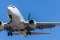 Airplane flying under the sky. Royalty Free Stock Photo