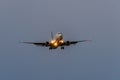 Airplane flying under the sky. Royalty Free Stock Photo