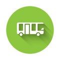 White Airport bus icon isolated with long shadow. Green circle button. Vector