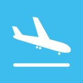 white airport plane arrival icon on blue background