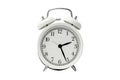White alarm clock with black dial, isolated on a white background Royalty Free Stock Photo