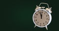White alarm clock on a green background. 3d rendering Royalty Free Stock Photo