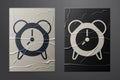 White Alarm clock icon isolated on crumpled paper background. Wake up, get up concept. Time sign. Paper art style