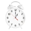 White alarm clock showing one o`clock isolated on white background Royalty Free Stock Photo