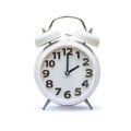 White alarm clock at two 2 o`clock isolated on white background clipping path