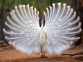 White albino peacock spreading out feathers