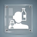 White Alcoholism, or alcohol use disorder icon isolated on grey background. Square glass panels. Vector