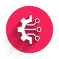 White Algorithm icon isolated with long shadow. Algorithm symbol design from Artificial Intelligence collection. Red Royalty Free Stock Photo