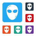 White Alien icon isolated on white background. Extraterrestrial alien face or head symbol. Set icons in color square Royalty Free Stock Photo
