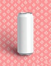White Aluminum Can on Pink Geometric Pattern Background Royalty Free Stock Photo