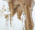 White aluminum panel with brown stain and rust grunge texture