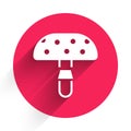 White Amanita muscaria or fly agaric hallucinogenic toadstool mushroom icon isolated with long shadow background Royalty Free Stock Photo