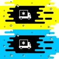 White Ambulance and emergency car icon isolated on black background. Ambulance vehicle medical evacuation. Vector