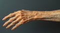A white American senior's hand is stretching out to reach an object, isolated on a transparent background