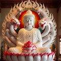 A white Amitabha Buddha statue with dragon snake.