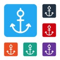 White Anchor icon isolated on white background. Set icons in color square buttons. Vector Royalty Free Stock Photo