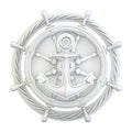 White anchor, ship wheel and rope 3D