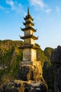 White ancient stupa from the top of Mua Cave mountain, Ninh Binh, Tam Coc, Vietnam