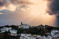 White Andalusian village - pueblo blanco - in the mountain range in Casares Royalty Free Stock Photo
