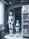 A white android in the interior of a spaceship. Generative by AI