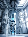 A white android in the interior of a spaceship. Generative by AI