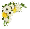 White anemones, yellow roses, eucalyptus leaves and freesia flow Royalty Free Stock Photo