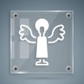 White Angel icon isolated on grey background. Square glass panels. Vector Royalty Free Stock Photo