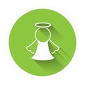 White Angel icon isolated with long shadow. Green circle button. Vector Royalty Free Stock Photo
