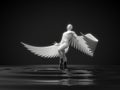 White angelic character rising from black liquid. 3d illustration