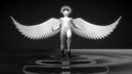 White angelic character rising from black liquid. 3d illustration