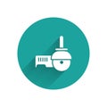 White Angle grinder icon isolated with long shadow. Green circle button. Vector